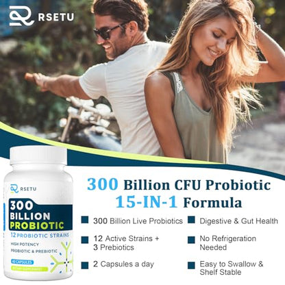 Probiotics for Women Men: 300 Billion CFU Probiotic High Potency + 12 Strains Organic