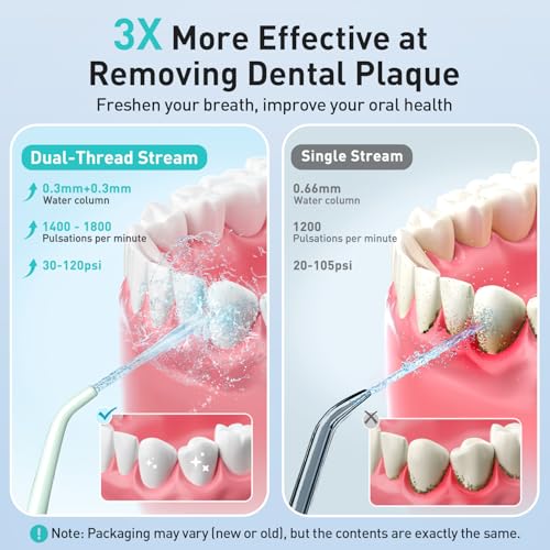 Water Dental Teeth Flosser Pick: 300ML Rechargeable Travel Irrigation Cleaner IPX7 Waterproof Portable Cordless Teeth Cleaning Pink and Green