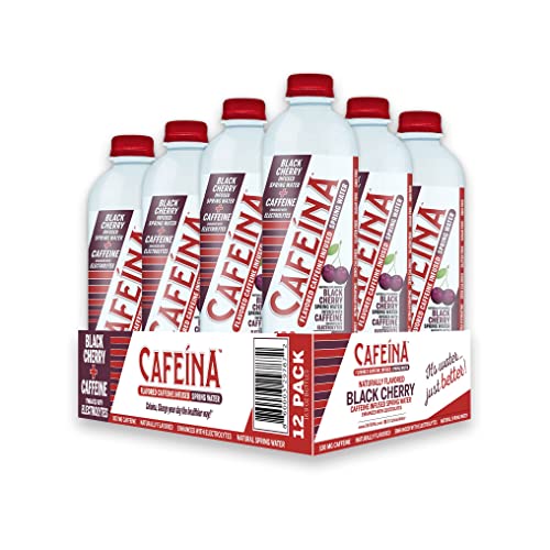 Cafeina - Naturally Flavored Black Cherry Caffeinated Spring Water (12 Pack) - 100mg Caffeine