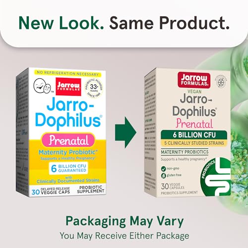 Jarrow Formulas, Jarro-Dophilus Prenatal Veggie Capsules, 6 Billion CFU, 30 Count (Pack of 12)