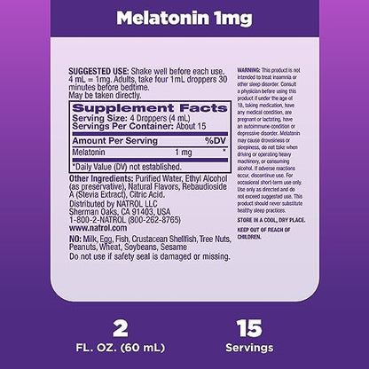 Natrol Liquid Melatonin 1mg, Berry-Flavored Dietary Supplement for Restful Sleep, 2 Fl Oz