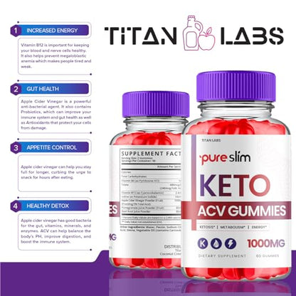 (3 Pack) Pure Slim Keto ACV Gummies, Pure Slim Keto ACV Advanced Weight Loss 1000 MG