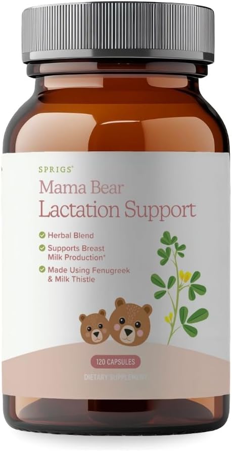 SPRIGS Mama Bear Herbal Lactation Support, 120 Capsules | Breastfeeding Supplement with Galactagogue Herbs Like Fenugreek & Milk Thistle to Support Breastmilk Production | for Nursing or Pumping Moms
