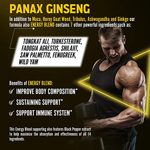 Premium Panax Ginseng 14 in 1, 13X Potency, High Strength Capsules with Horny Goat Weed