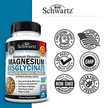 Magnesium Bisglycinate 100% Chelate No-Laxative Effect - Maximum Absorption