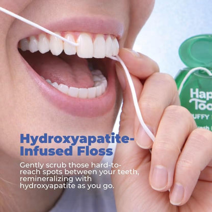 Happy Tooth Dental Floss, Natural Floss for Daily Dental Hygiene, Expanding String Floss for Tight Spaces Between Teeth, with Hydroxyapatite and Mint Flavor Tooth Cleaning Routine, 3 Pack