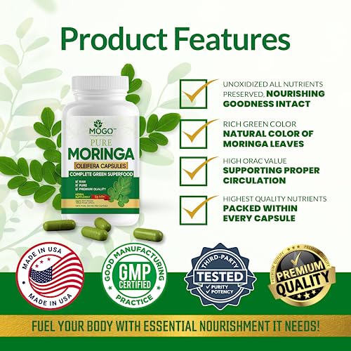 MOGO Moringa Oleifera Capsules | 100% Pure Single Origin Moringa Leaf Powder Supplement