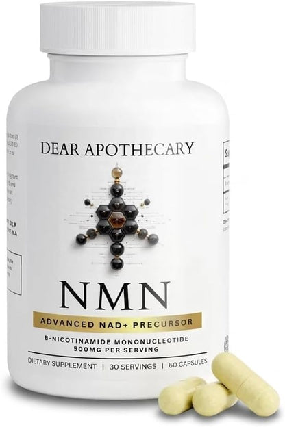 NMN 500mg - Nicotinamide Mononucleotide NAD+ Precursor Supplement, 60 Capsules, 30 Servings, Vegan, Non-GMO, Gluten Free, Made in USA