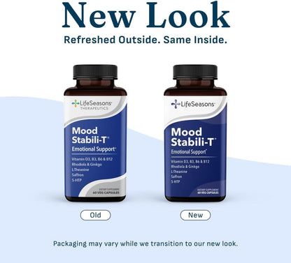 LifeSeasons Mood Stabili-T Emotional Support & Balance Supplement with Saffron, Rhodiola, L-Theanine, 5-HTP & Ginkgo – Calm Focus, Stress Support & Positive Mood – 60 Veg Capsules