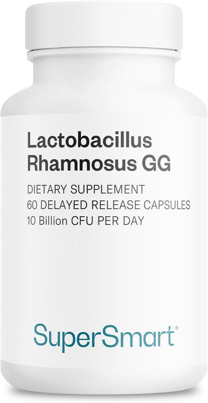 Supersmart Lactobacillus Rhamnosus GG 10 Billion CFU per Day (LGG Probiotic with Inulin) - L. Rhamnosus Supplement | Non-GMO & Gluten Free - 60 DR Capsules