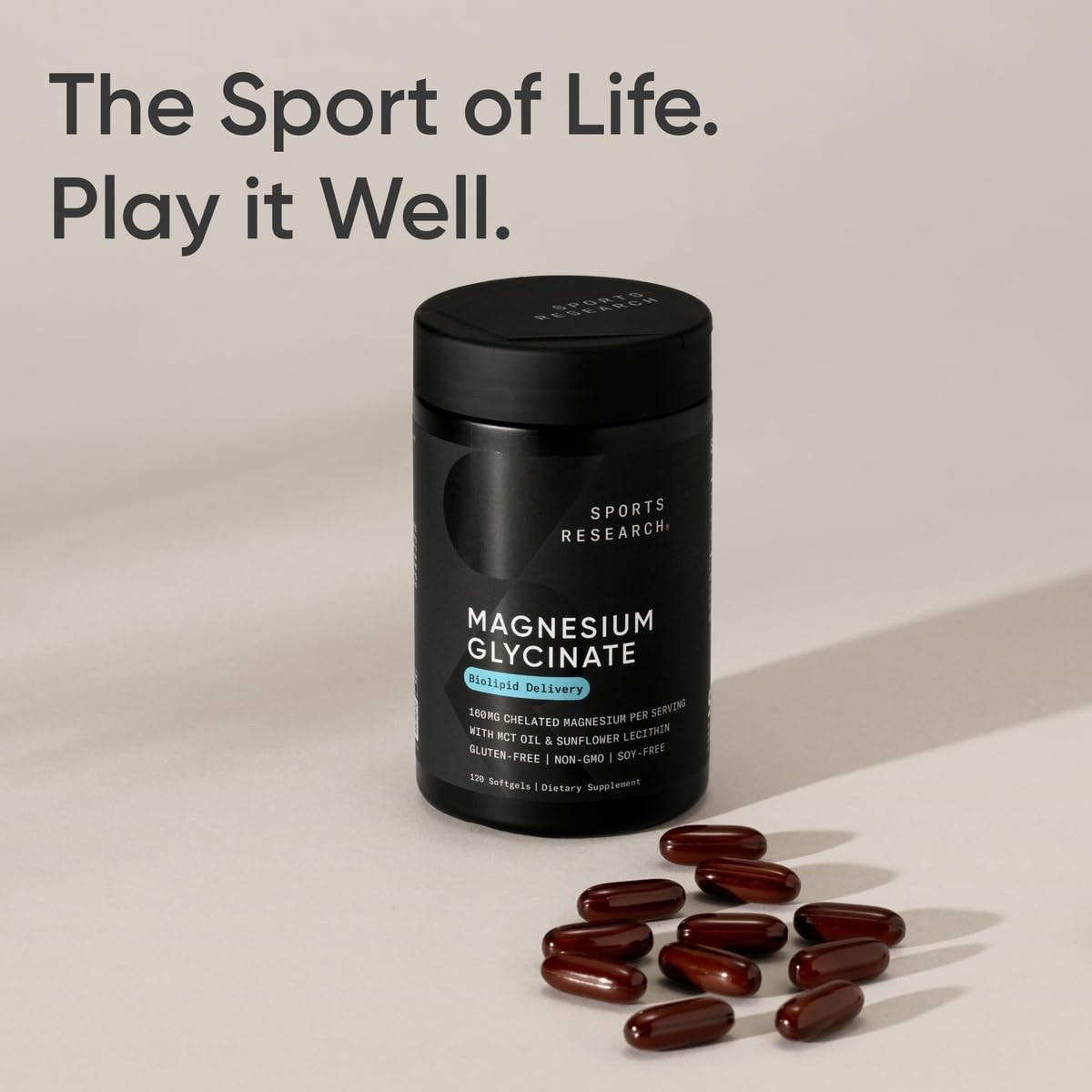 Sports Research® Magnesium Glycinate - Supports Restful Sleep & Enzymatic Processes - 160 mg Chelated Magnesium - Vegan Capsule - 90 Count