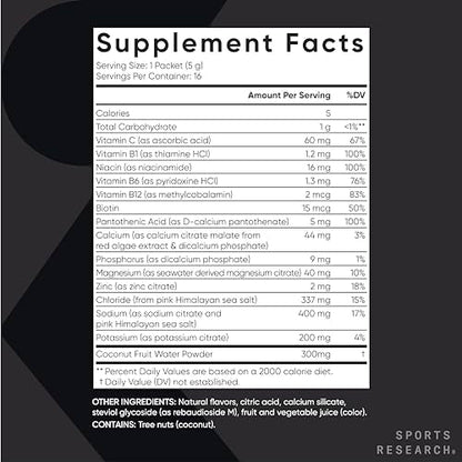 Sports Research Hydrate Electrolytes Powder Packets - Sugar-Free & Naturally Flavored