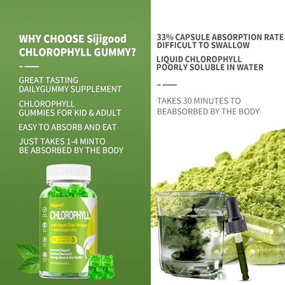 Organic Chlorophyll Gummies with Ashwagandha, Black Seed Oil, Apple Cider Vinegar