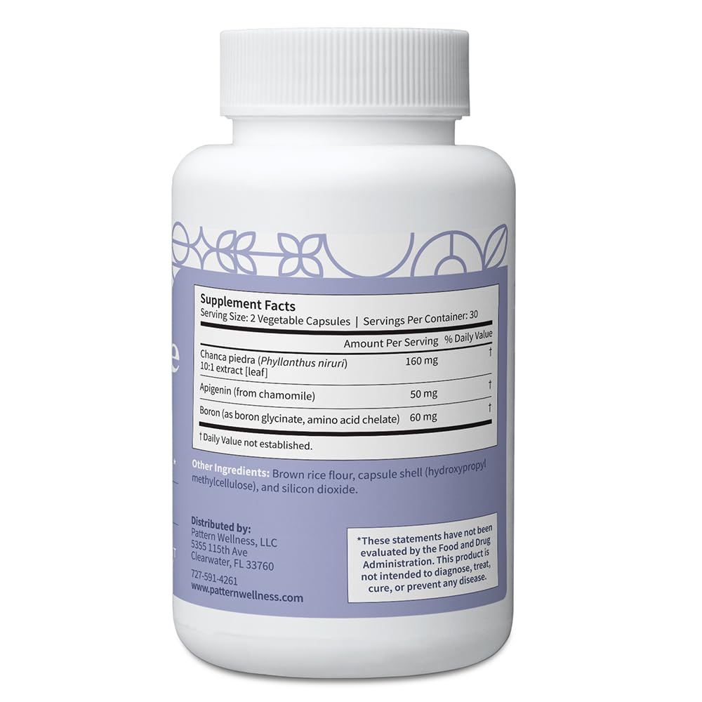 Pattern Wellness Stone Care Complex – Supports Healthy Kidney & Urinary Function – with Chanca Piedra, Chamomile Extract & Boron – 3rd Party Lab Tested – Vegan, Non-GMO - 60 Capsules