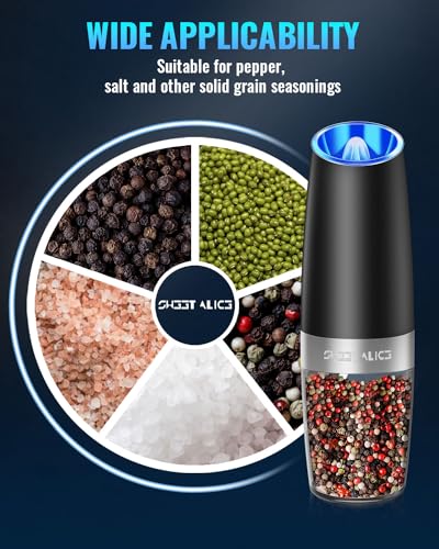 Gravity Electric Pepper and Salt Grinder Set, Adjustable Coarseness, Battery Powered