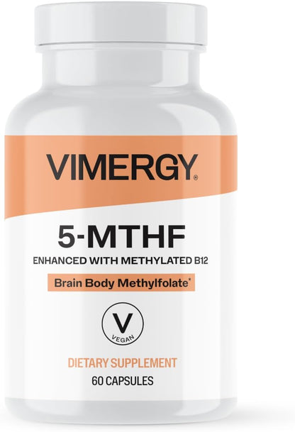 Vimergy 5-MTHF Capsules – 60 Servings (1 Capsule/Serving) 8500mcg L-Methylfolate Glucosamine and 500 mcg Vitamin B12 Supplement –Bioavailable Folate Supplement, Vegan (60 ct)