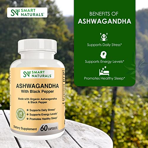 Smart Naturals Organic Ashwagandha with Black Pepper Herbal Supplements, Relieves