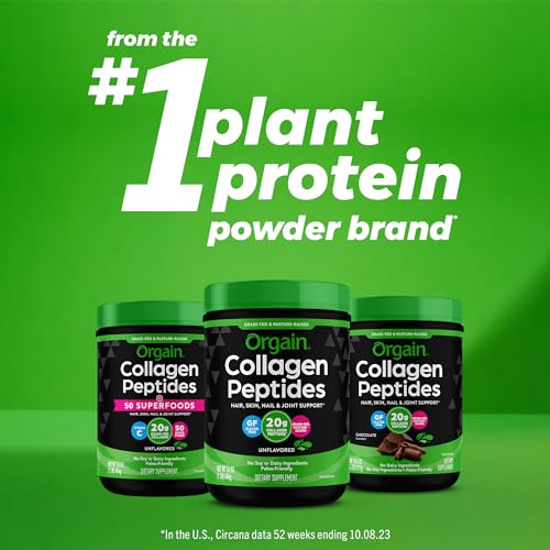 Orgain Hydrolyzed Collagen Powder, 20g Grass Fed Collagen Peptides, Chocolate