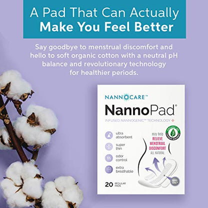 NannoPad Regular Pads for Women - Nannocare Certified Organic Cotton Pads - Pads with Wings