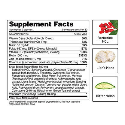 Snap Supplements Blood Sugar Blend - Support Healthy Blood Sugar, 60 Capsules