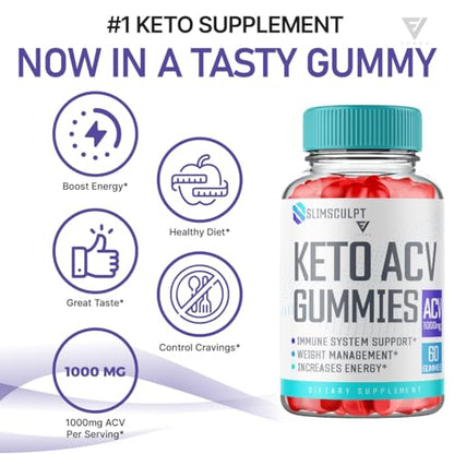 (2 Pack) Slimsculpt Keto ACV Gummies, Slim Sculpt Keto Gummies Drops Advanced Apple