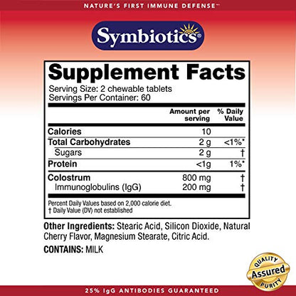 Symbiotics Colostrum 120ct Chewables Plus - Immunity Support for Adult & Kids