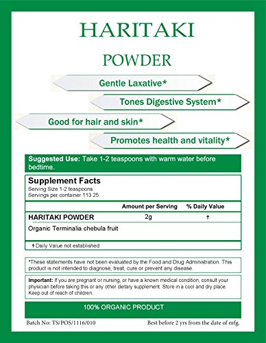 Organic Haritaki Powder - Kailash Herbals - USDA Certified Organic, 1/2 Pound