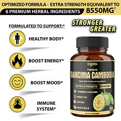 Premium Garcinia Cambogia 20:1 Extract Capsules 8550 mg - with Green Tea, Arjuna