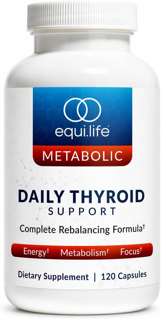 Equilife Daily Thyroid Support Supplement for Women and Men, 120 Capsules | Aids Healthy Thyroid Function | Assists T4 to T3 Conversion | Supports Healthy Stress Response | Antioxidants & Adaptogens