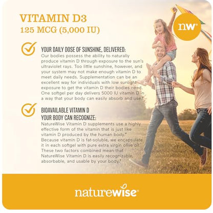 NatureWise Vitamin D3 5000iu (125 mcg) Healthy Muscle Function, and Immune Support