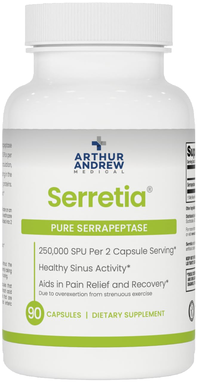 Arthur Andrew Medical, Serretia, Pure Serrapeptase Enzyme, 30 Capsules | Pure Serrapeptase Enzyme (250,000 SPU) In Acid Armor Capsules For Muscle Soreness, Recovery, & Sinus Support