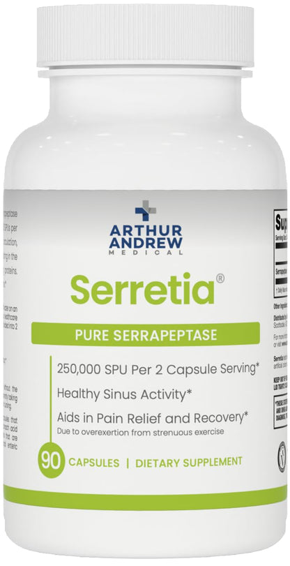 Arthur Andrew Medical, Serretia, Pure Serrapeptase Enzyme, 30 Capsules | Pure Serrapeptase Enzyme (250,000 SPU) In Acid Armor Capsules For Muscle Soreness, Recovery, & Sinus Support