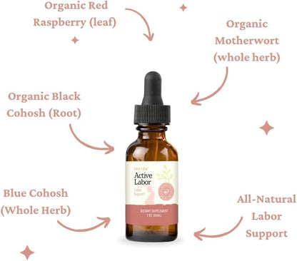 SPRIGS Active Labor, 1 Oz | Herbal Birth Support Tincture Supplement with Blue Cohosh, Red Raspberry Leaf & Motherwort Herb | Birthing Kit Essential to Help Healthy Contractions & Kick Start Delivery