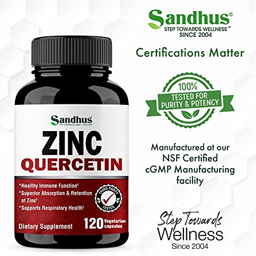 Sandhu's Zinc Quercetin 120 Vegetarian Capsules – Zinc Supplements for Antioxidant