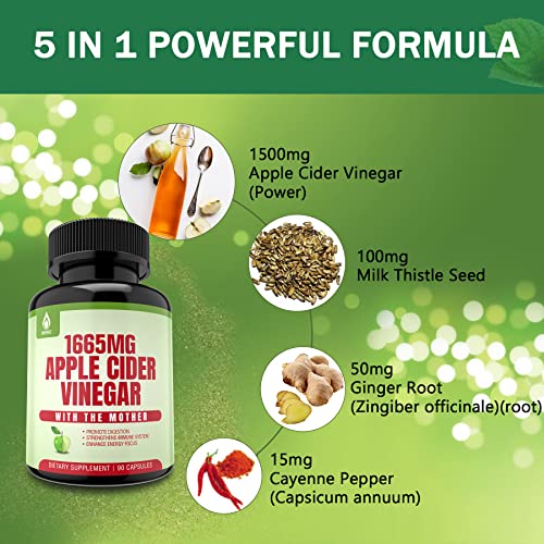 Sugar Free Apple Cider Vinegar Capsules with The Mother, New Formula with Milk Thistle