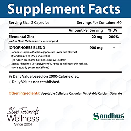 Sandhu's BioZnq 900mg Vegetarian Capsules Zinc Supplement with Quercetin