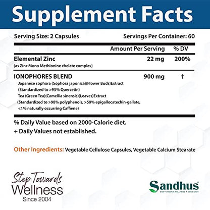 Sandhu's BioZnq 900mg Vegetarian Capsules Zinc Supplement with Quercetin