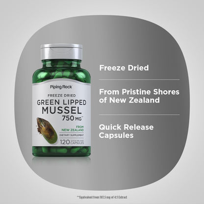 Piping Rock Green Lipped Mussel | 120 Capsules | Supplement for Humans | Freeze Dried from New Zealand | Non-GMO, Gluten Free