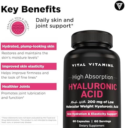 Vital Vitamins Pure Hyaluronic Acid 60 ct + Astaxanthin 60 ct