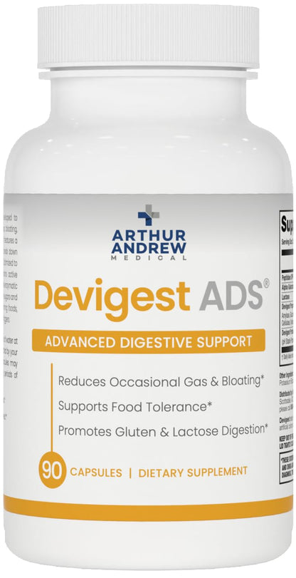 Arthur Andrew Medical - Devigest ADS, Advanced Digestive Support, Relief for Lactose Intolerance and Casein Sensitivities, Vegan, Non-GMO, 180 Capsules | Advanced Digestive Support, Relief For Lactose, Gluten, & Dairy Intolerance, & Casein Sensitivities,