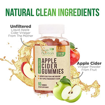 Vegan Apple Cider Vinegar Gummies | Max Strength 1000mg | ACV Supplement Gummy for Adults
