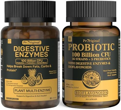 Probiotics & Digestive Enzymes Bundle – 100 Billion CFU Probiotic with 35 Strains + Multi Enzyme Complex for Men & Women – Supports Digestive Balance, Gut Health & Nutrient Absorption – Vegan, Non-GMO