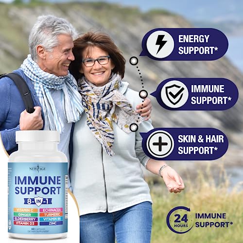 NEW AGE 8 in 1 Immune Support Booster Supplement with Echinacea, Vitamin C and Zinc