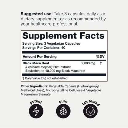 40,000mg Pure Black Maca Root Extract - Ultra Concentrated 20:1 Single Origin Wildcrafted