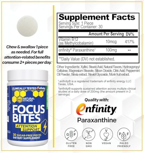 NATURAL STACKS Focus Bites & Mood Bites Bundle - Paraxanthine & Saffron Supplements - Supports Focus, Attention & Mood* - 60 Chewables