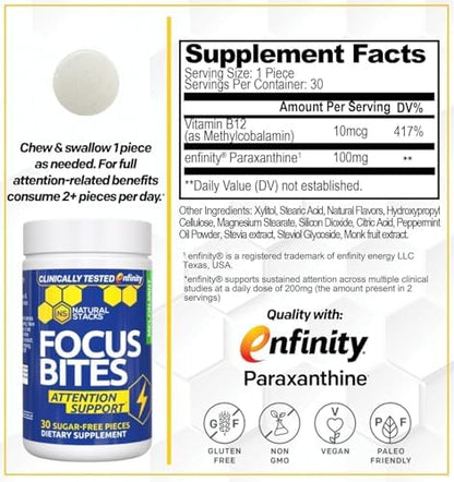 NATURAL STACKS Focus Bites & Mood Bites Bundle - Paraxanthine & Saffron Supplements - Supports Focus, Attention & Mood* - 60 Chewables