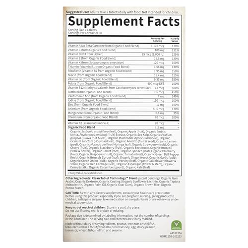Garden of Life Organics Whole Food Multivitamin for Men, 120 Tablets, Vegan Mens Vitamin