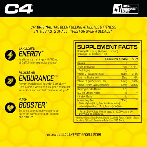 Cellucor C4 Original Pre Workout Powder Frozen Bombsicle Sugar Free Preworkout