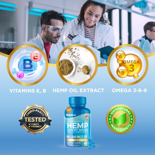 Wellution Hemp Gummies 985,000 High Potency - Fruity Gummy Bear with Hemp Oil