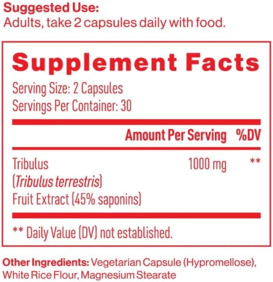 Mdrive Tribulus Terrestris 45% Saponins - Supplement for Men's Health, Promotes Virility, Supports Testosterone Levels, 60 Capsules, Gluten-Free Non-GMO